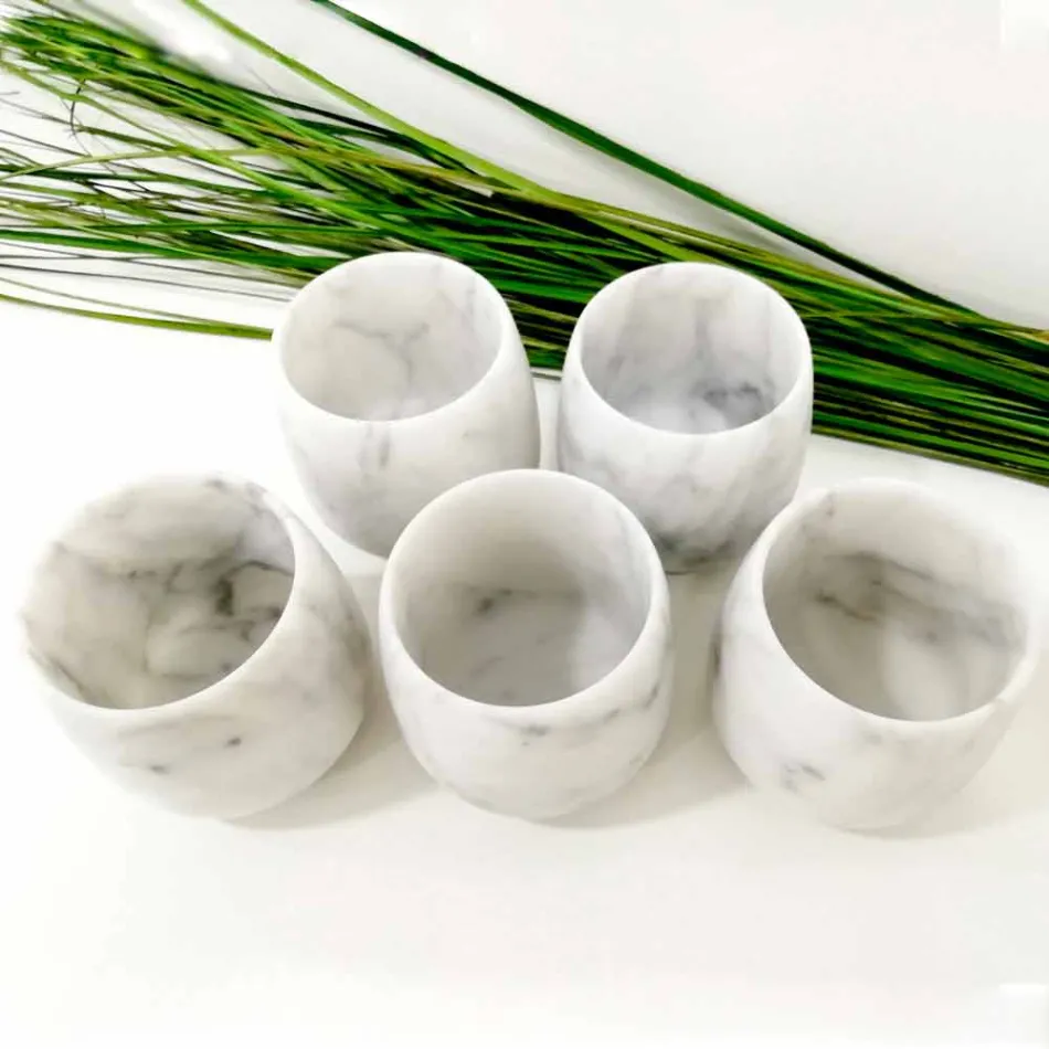 Composition de 2 verres en marbre blanc de Carrare Made in Italy - Dolla Viadurini