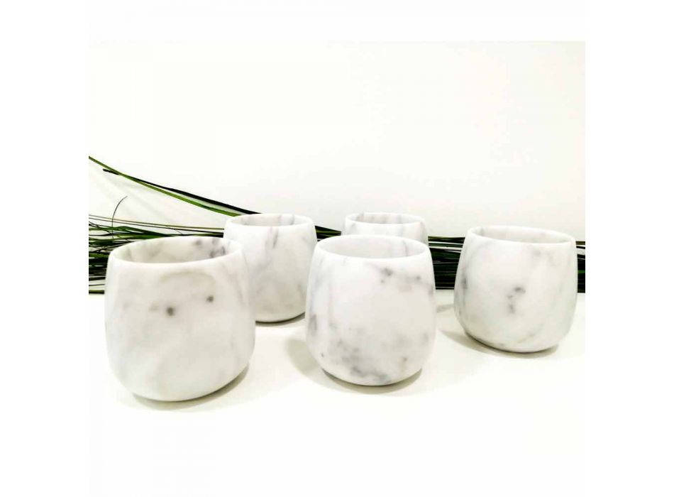 Composition de 2 verres en marbre blanc de Carrare Made in Italy - Dolla Viadurini