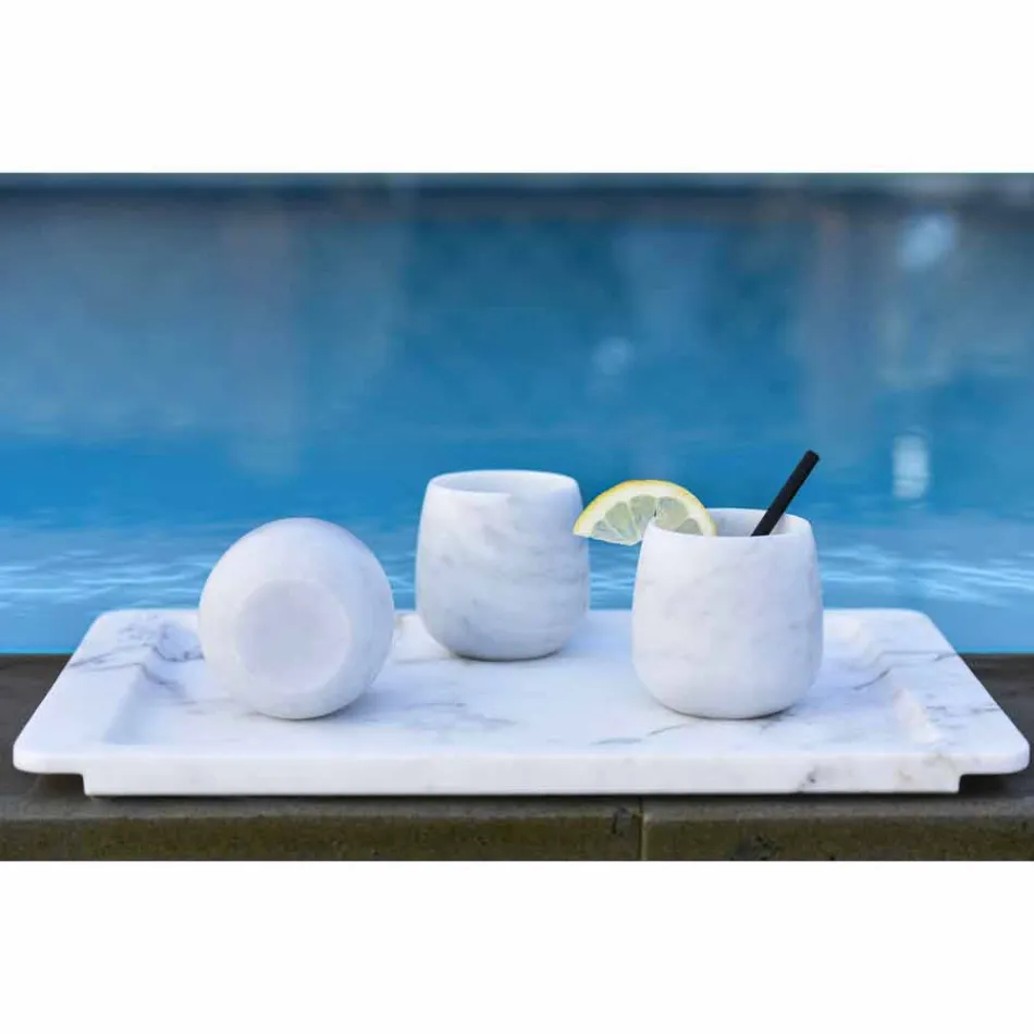 Composition de 2 verres en marbre blanc de Carrare Made in Italy - Dolla Viadurini