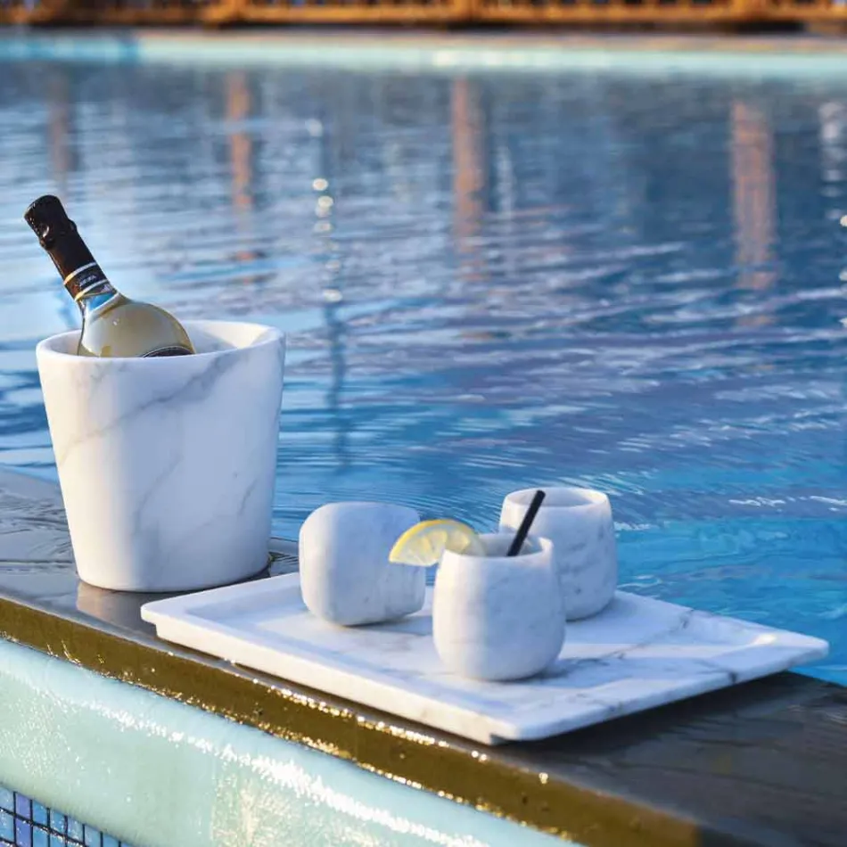 Composition de 2 verres en marbre blanc de Carrare Made in Italy - Dolla Viadurini