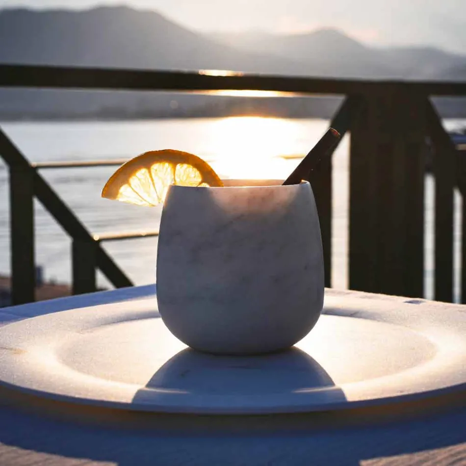 Composition de 2 verres en marbre blanc de Carrare Made in Italy - Dolla Viadurini