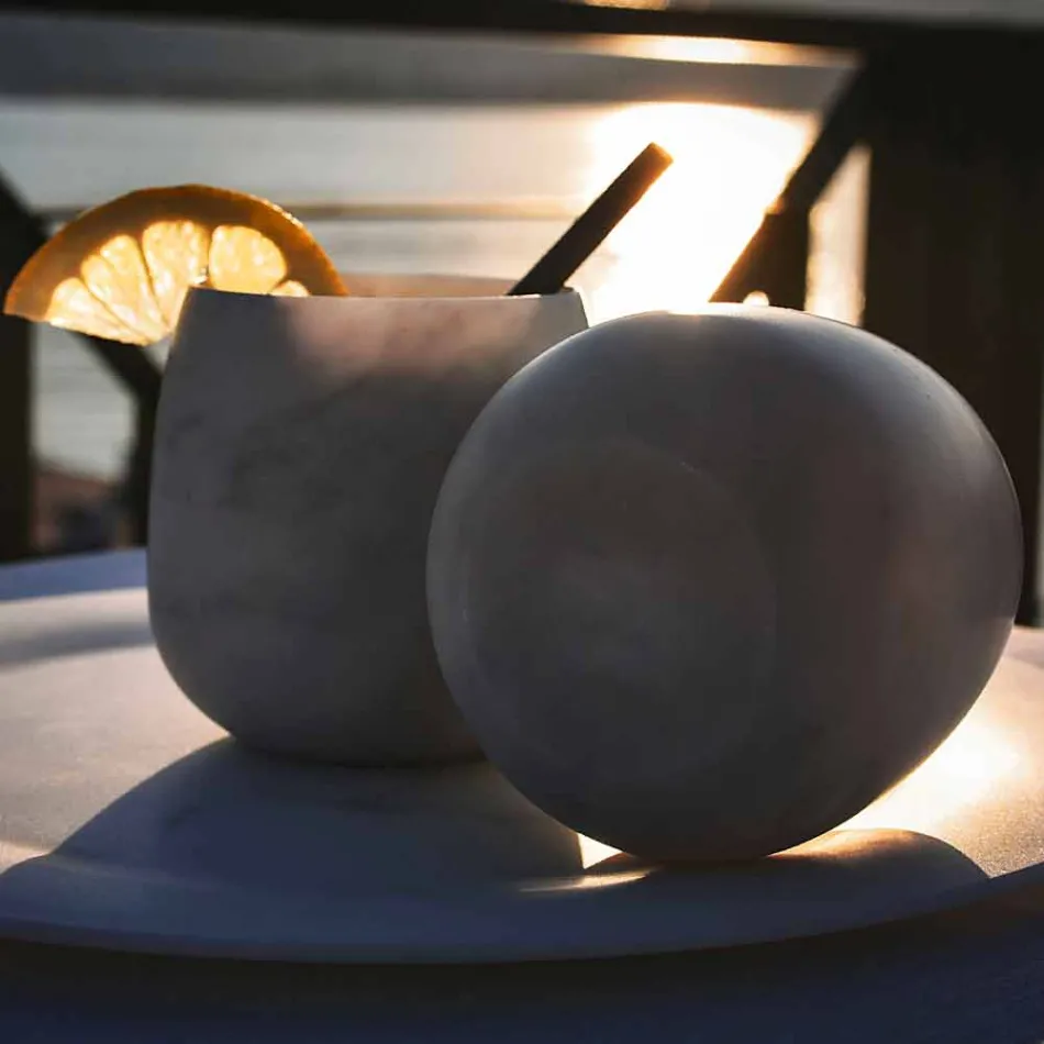 Composition de 2 verres en marbre blanc de Carrare Made in Italy - Dolla Viadurini