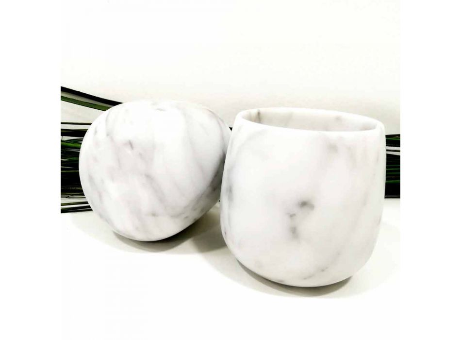 Composition de 2 verres en marbre blanc de Carrare Made in Italy - Dolla Viadurini