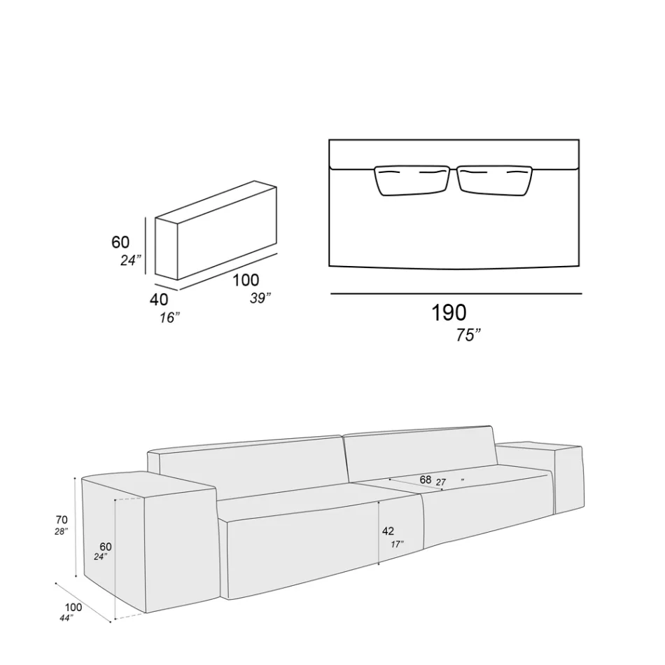 Composition de 2 Canapés avec Dossier et 2 Accoudoirs - Bizarre Viadurini