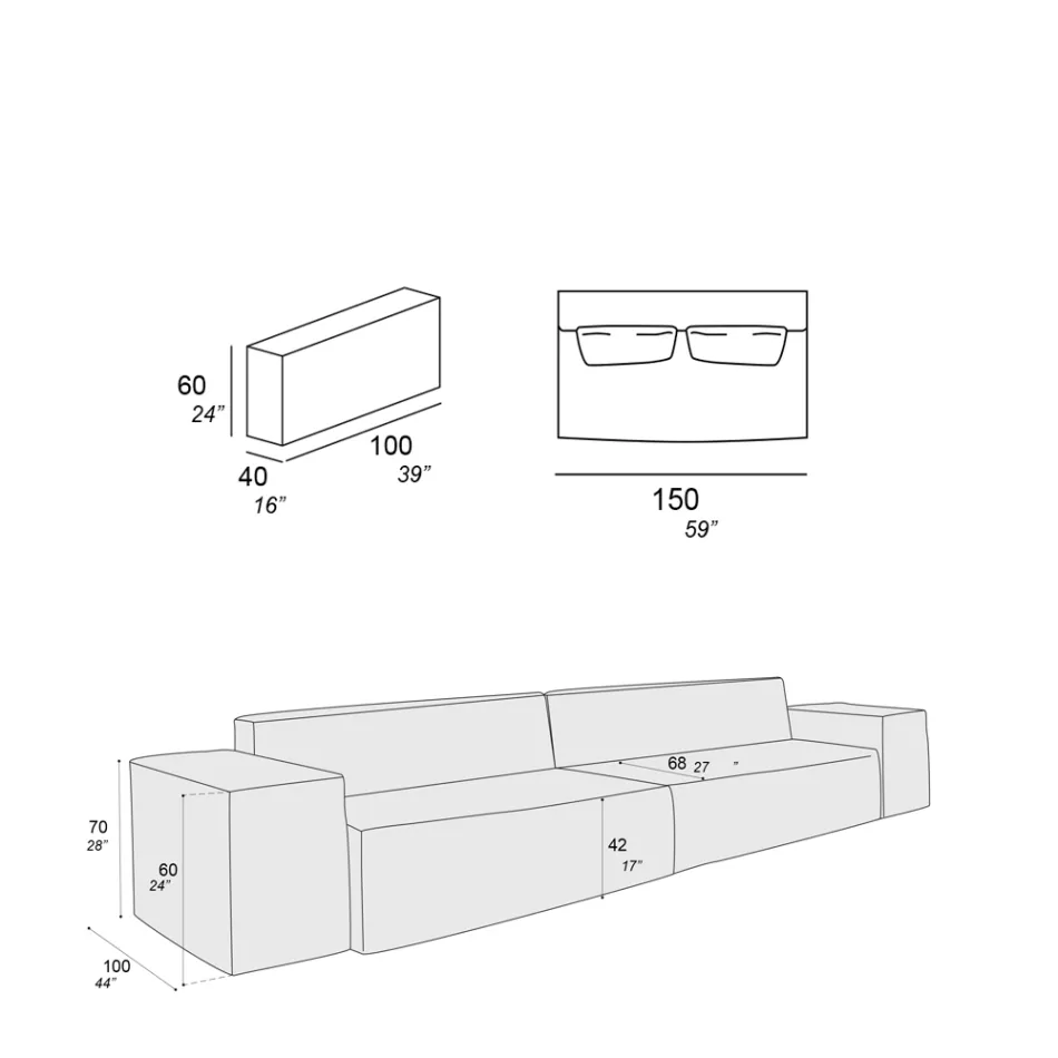 Composition de 2 Canapés avec Dossier et 2 Accoudoirs - Bizarre Viadurini