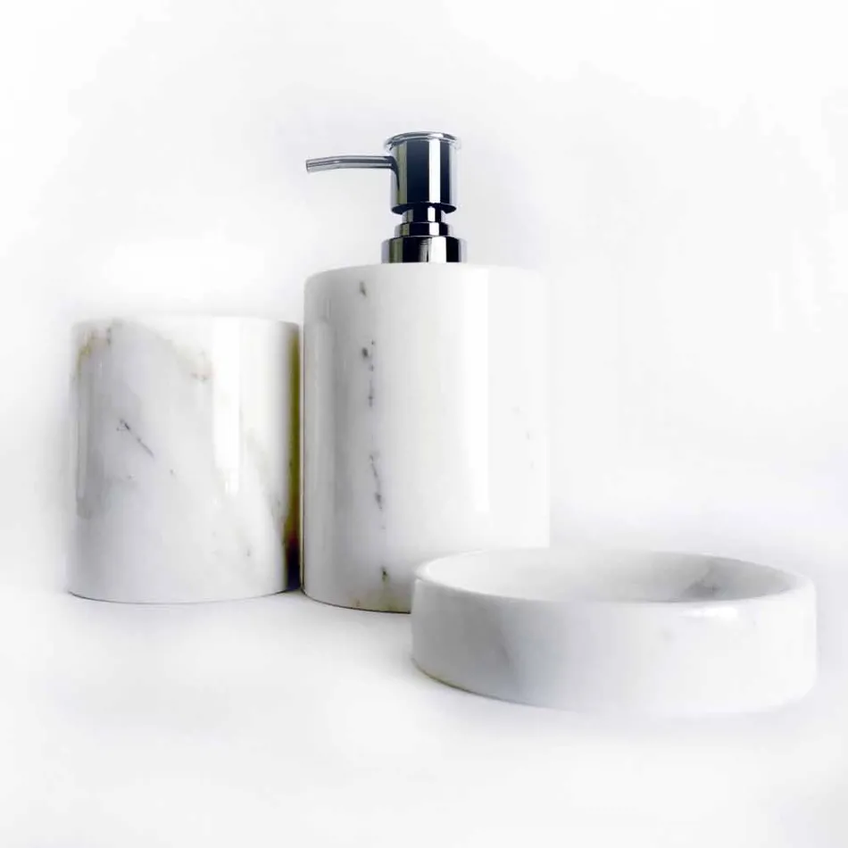 Composition de 3 accessoires de salle de bain en marbre poli Made in Italy - Trevio Viadurini