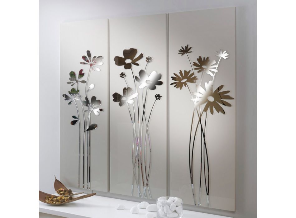 Composition de 3 panneaux représentant 3 bouquets de fleurs Made in Italy - Colleen Viadurini