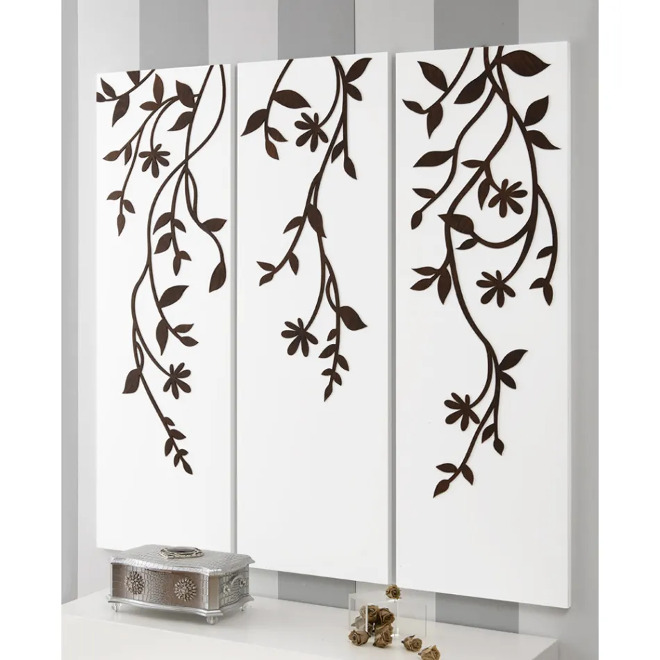 Composition de 3 panneaux représentant 3 branches et feuilles Made in Italy - Barney Viadurini