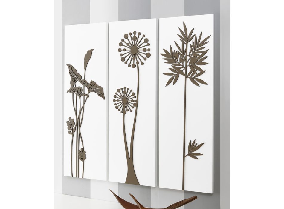 Composition de 3 panneaux représentant des pommes de douche et des feuilles Made in Italy - Eduardo Viadurini
