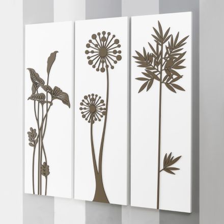 Composition de 3 panneaux représentant des pommes de douche et des feuilles Made in Italy - Eduardo Viadurini