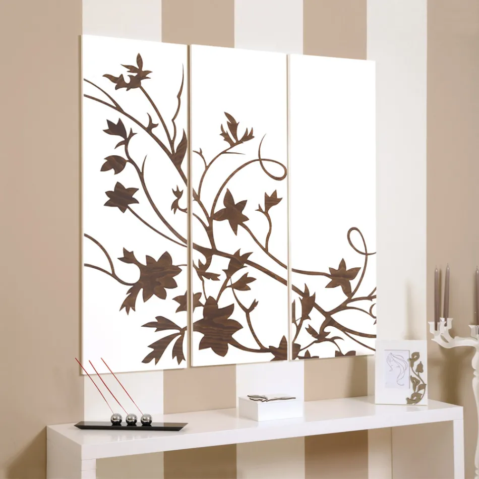 Composition de 3 panneaux représentant une branche avec des feuilles Made in Italy - Ashton Viadurini