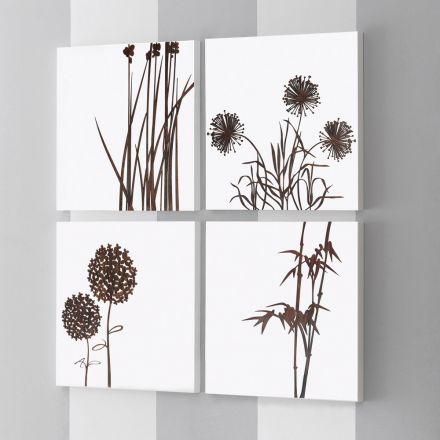 Composition de 4 Panneaux avec Hortensias, Allium et Thypha Made in Italy - Calcul Viadurini