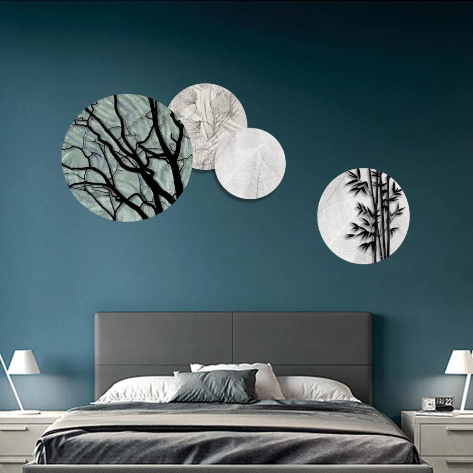 Composition de 4 panneaux ronds réalisés au laser Made in Italy - Maeko Viadurini