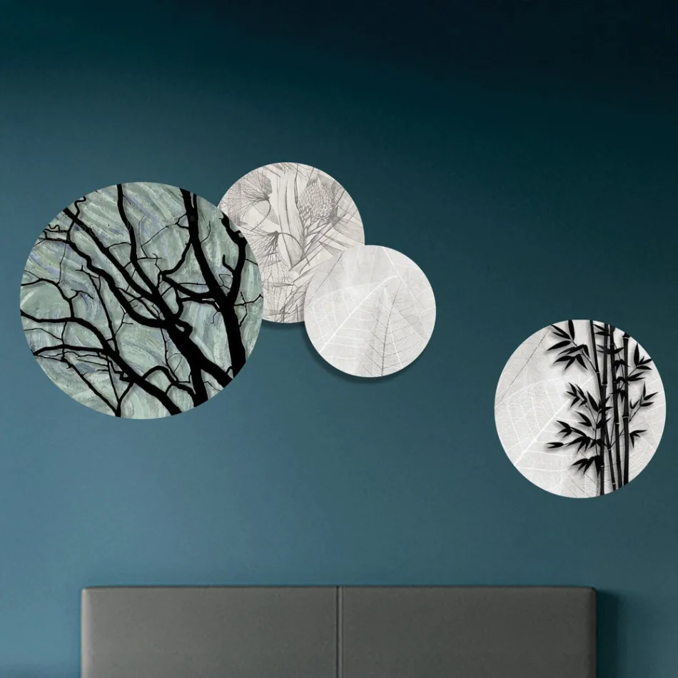 Composition de 4 panneaux ronds réalisés au laser Made in Italy - Maeko Viadurini