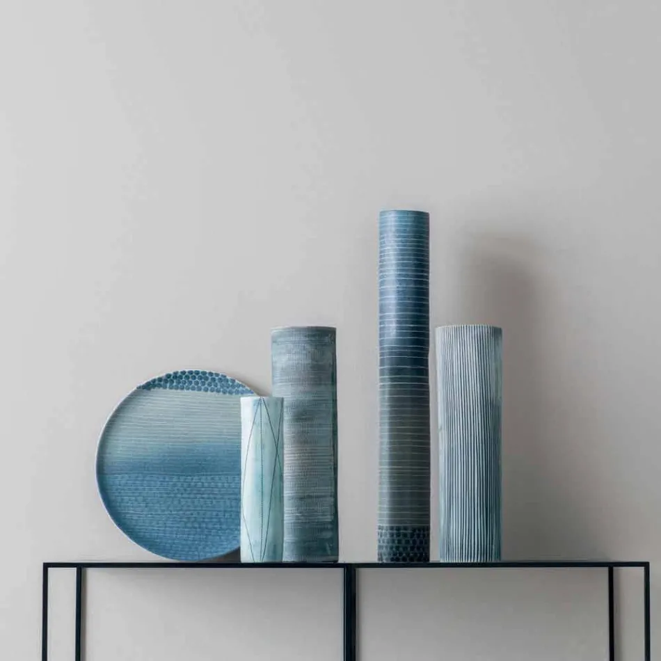 Composition de 4 Vases et Centre de Table en Porcelaine Peinte à la Main - Liberio Viadurini