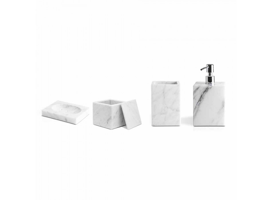 Composition d'accessoires de salle de bain en marbre Made in Italy, 4 pièces - Deano Viadurini