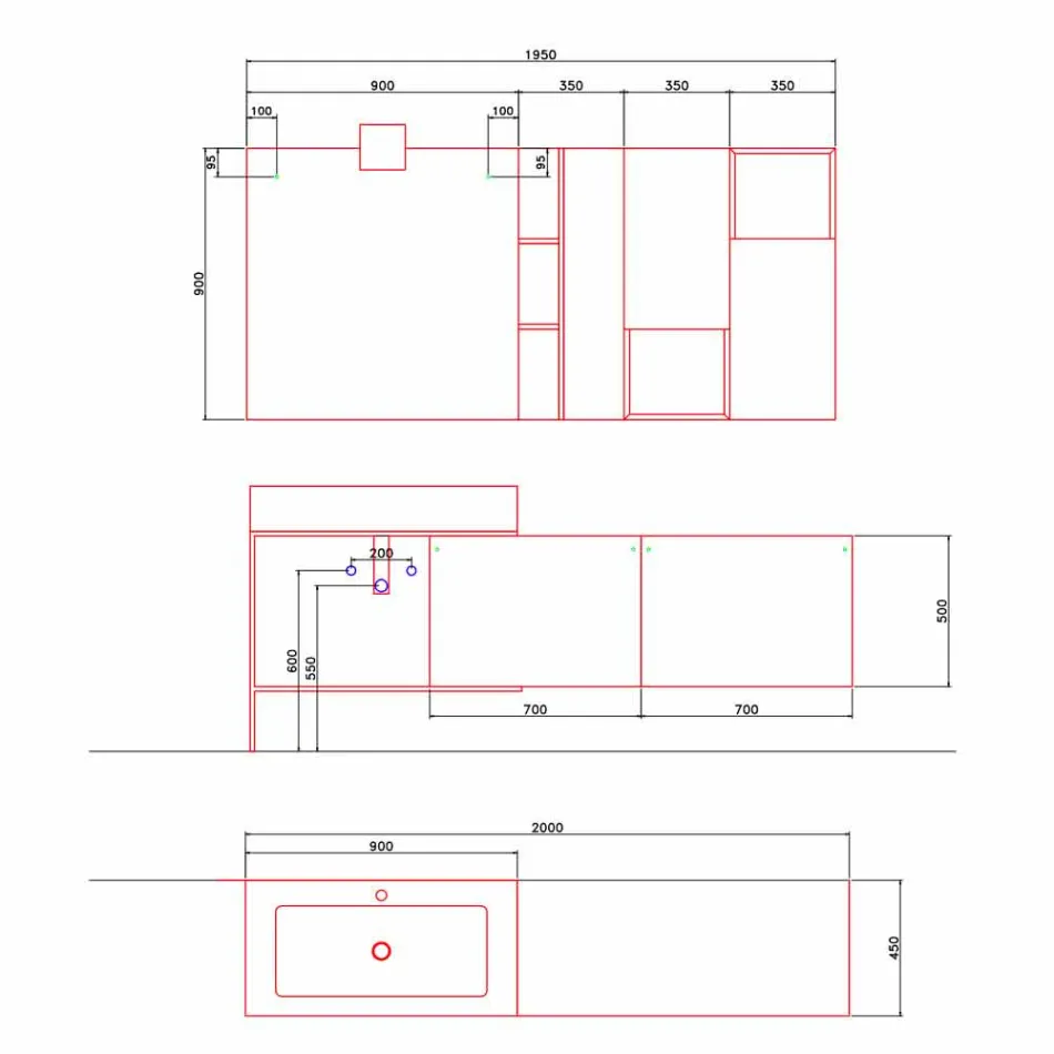 Composition de conception pour les meubles suspendus modernes de salle de bains fabriqués en Italie - Farart2 Viadurini