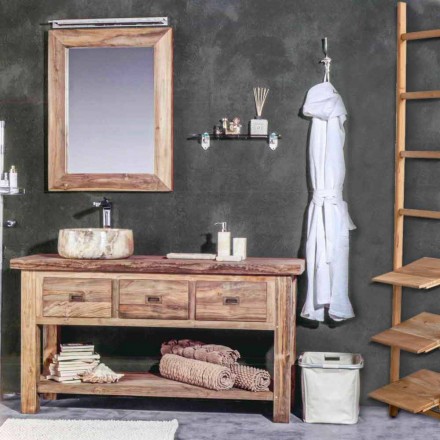 Composition de meubles de salle de bain modernes en bois de teck massif - Pot Viadurini