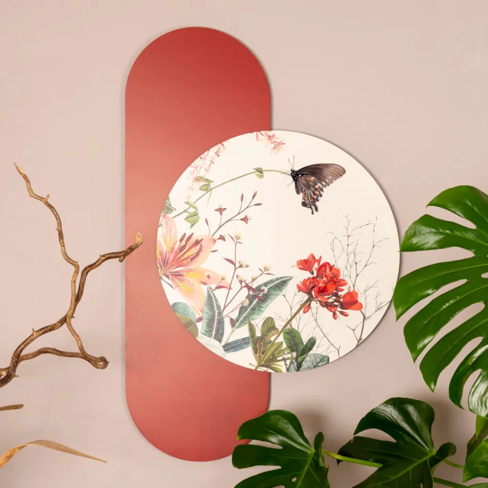 Composition de peintures en bois avec imprimés de papillons et de fleurs fabriquées en Italie - Équateur Viadurini