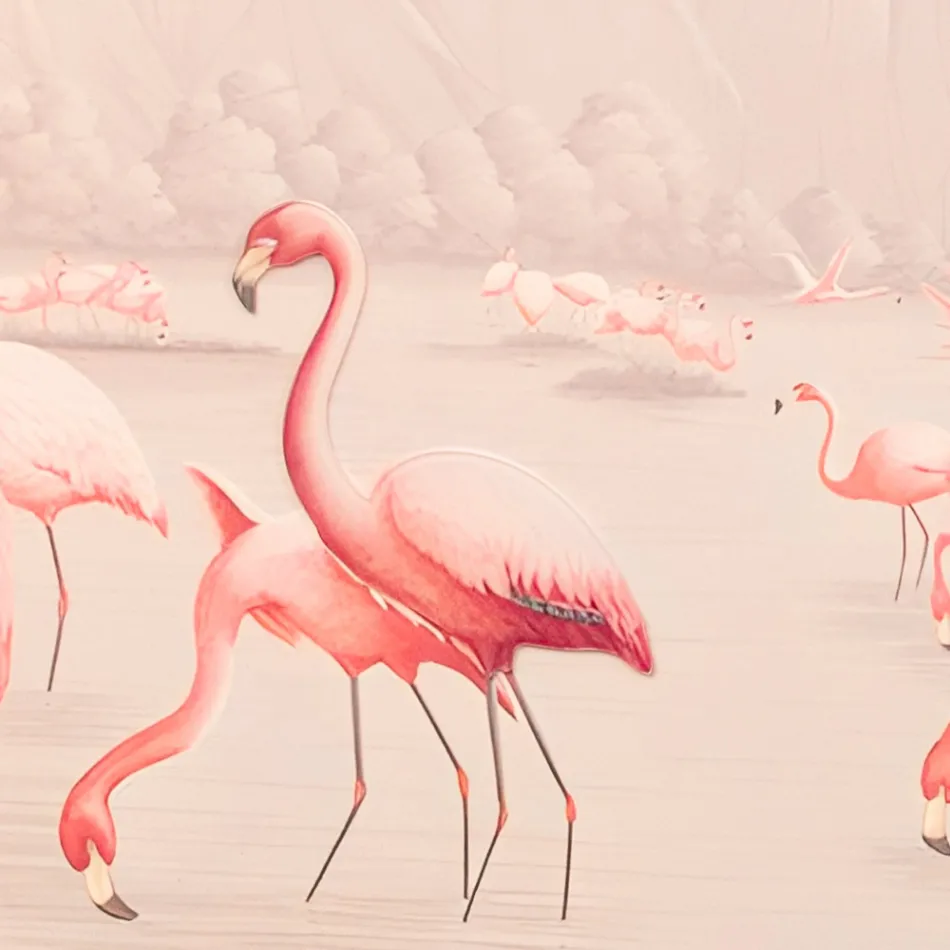 Composition de peintures en bois avec imprimé flamant rose fabriquées en Italie - Bahamas Viadurini