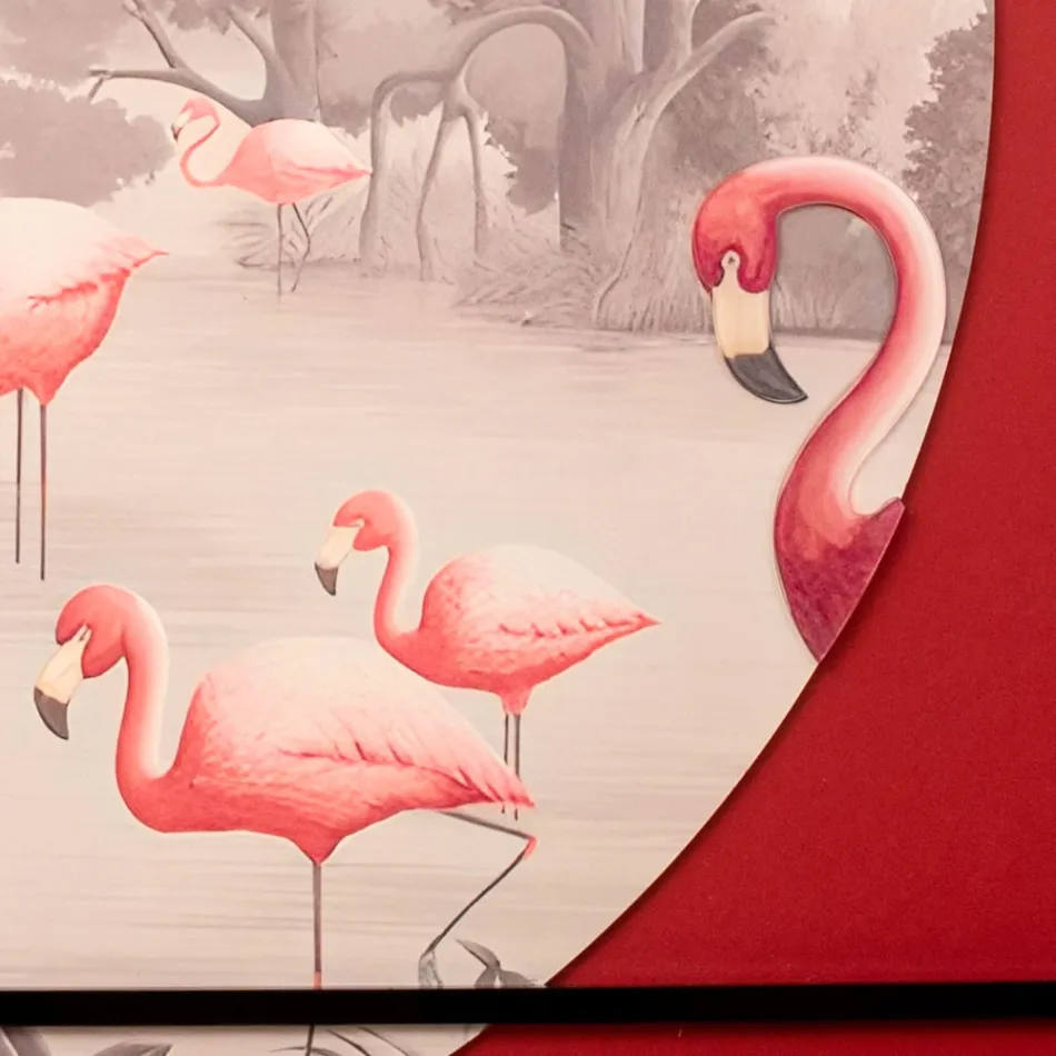 Composition de peintures en bois avec imprimé flamant rose fabriquées en Italie - Bahamas Viadurini