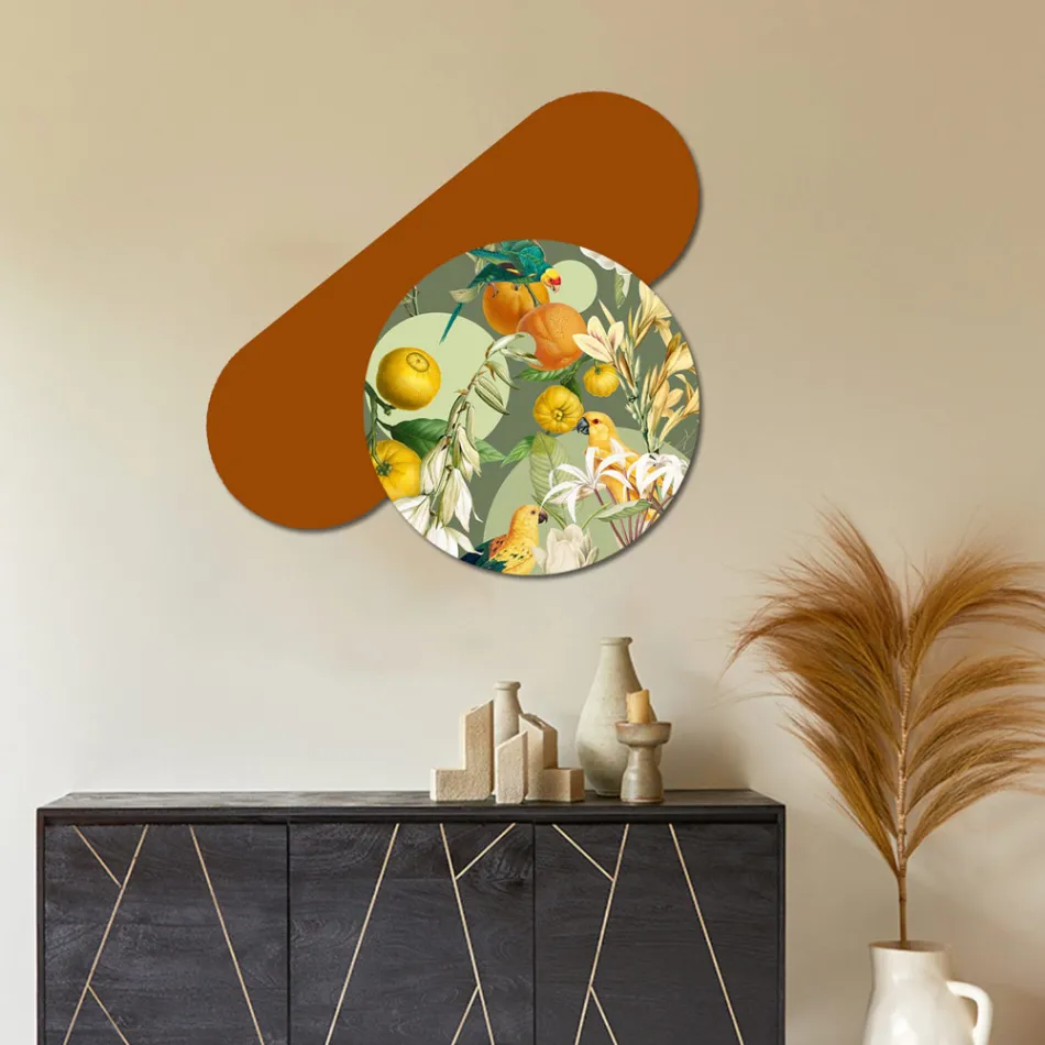 Composition de peintures en bois avec impression de perroquets fabriquées en Italie - Egypte Viadurini