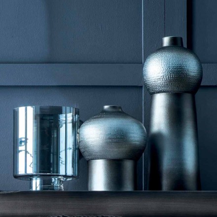 Composition de Vases Décoratifs en Céramique Décorée et Verre Fumé - Monile Viadurini