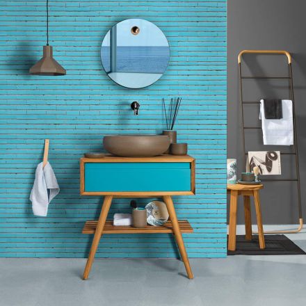 Composition de meuble de salle de bain sur pied avec accessoires bleus - Carolie Viadurini