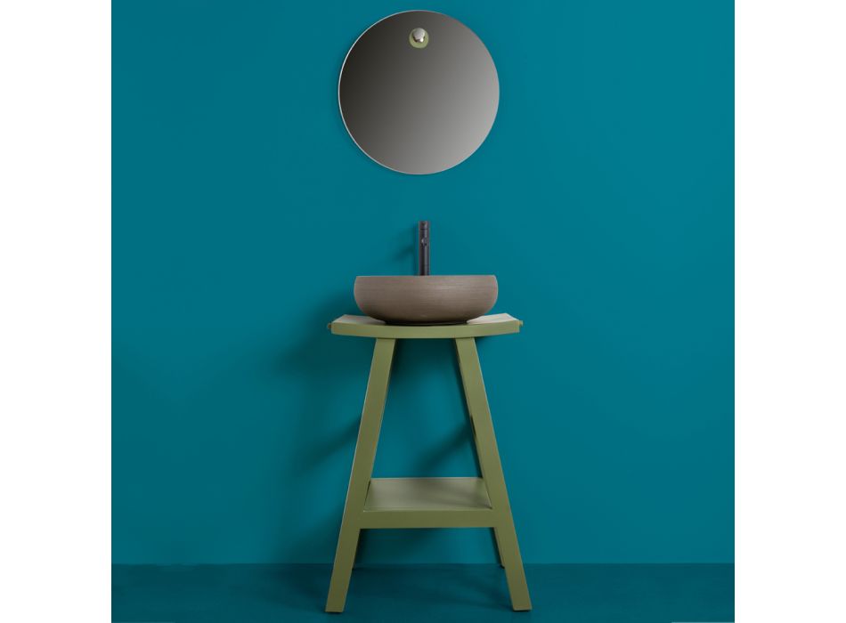 Composition de meuble de salle de bain sol vert et accessoires émaillés - Maryse Viadurini