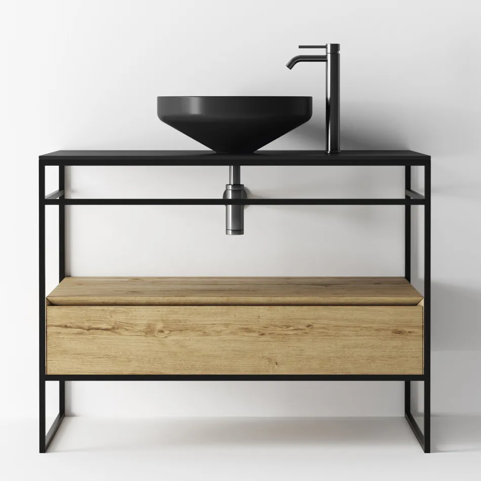 Composition de meuble de salle de bain avec lavabo, base et miroir Made in Italy - Hoscar Viadurini