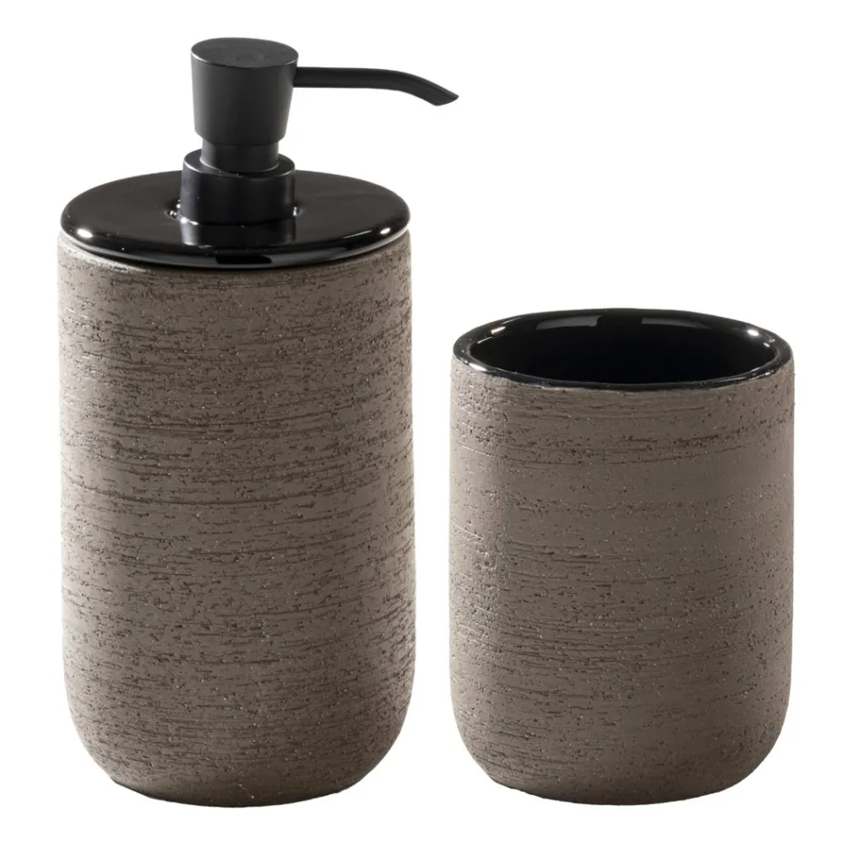 Composition de meuble de salle de bain noir avec grande étagère et accessoires - Patryk Viadurini