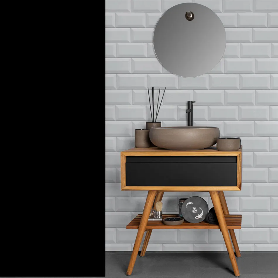 Composition de meuble de salle de bain à poser noir avec accessoires inclus - Carolie Viadurini