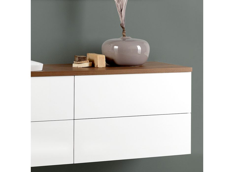 Composition de meuble de salle de bain suspendu en bois 4 tiroirs et miroir de luxe - Renga Viadurini