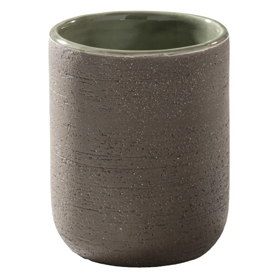 Composition de meuble de salle de bain vert avec meuble en teck et accessoires - Carolie Viadurini