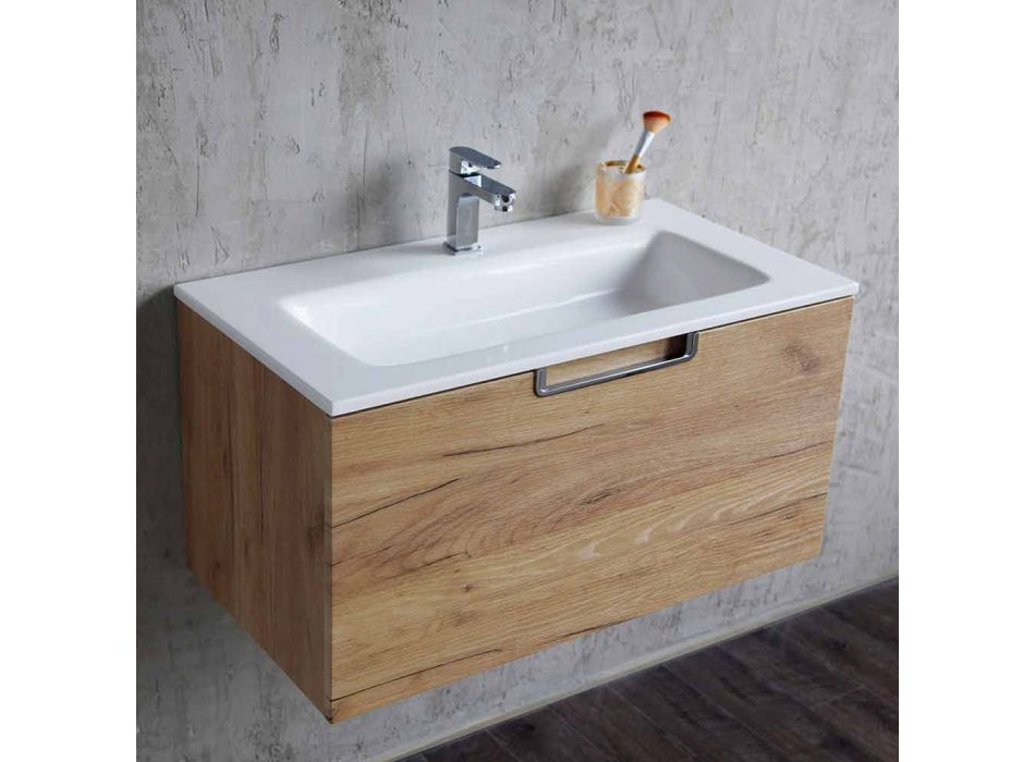 Composition de meuble de salle de bain en bois et miroir design moderne - Gualtiero Viadurini