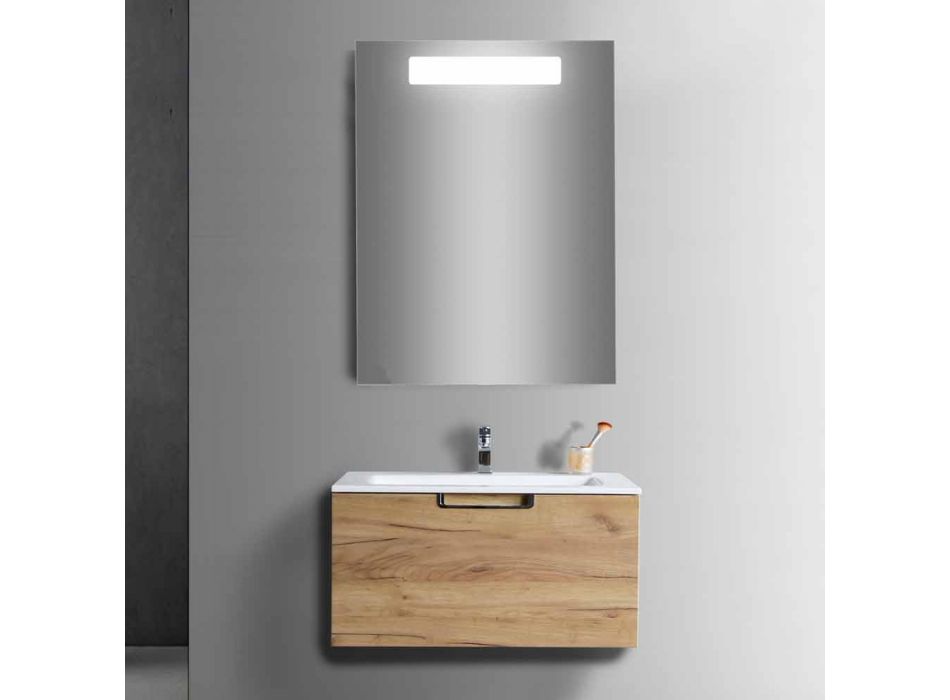 Composition de meuble de salle de bain en bois et miroir design moderne - Gualtiero Viadurini