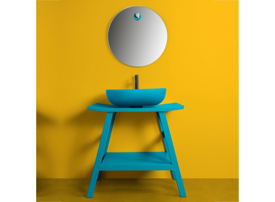 Composition de meubles de salle de bain au sol bleu avec accessoires de design moderne - Patryk Viadurini