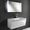 Composition de meubles de salle de bains suspendus modernes blancs avec miroir LED - Desideria