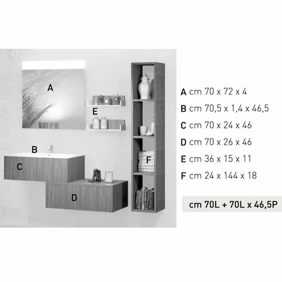 Composition meuble salle de bain en bois made in Italy Forlì Viadurini