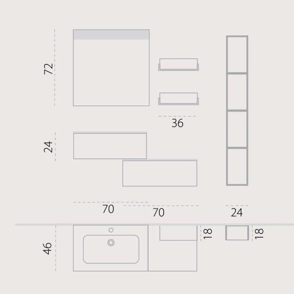 Composition meuble salle de bain en bois made in Italy Forlì Viadurini