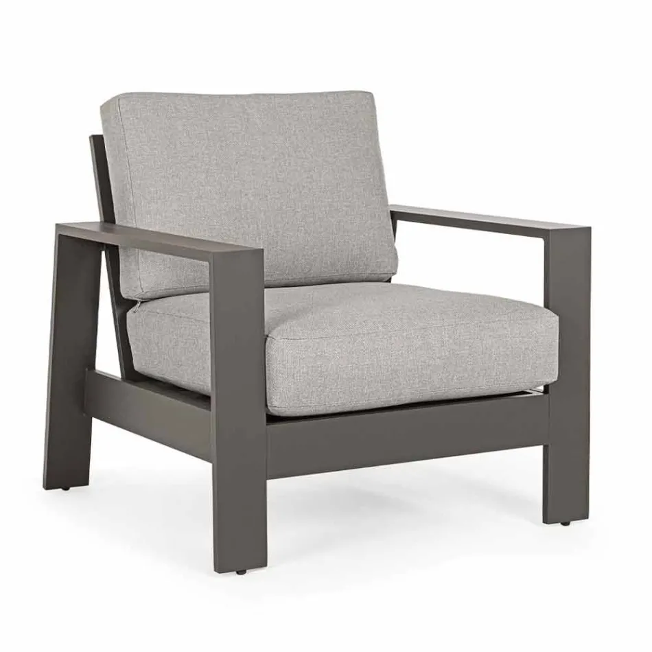 Composition de salon extérieur en aluminium avec coussins en tissu - Yoshi Viadurini