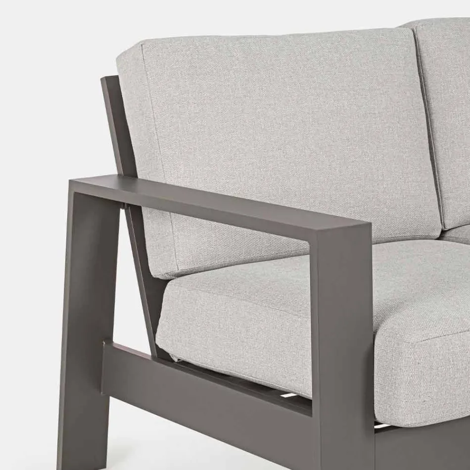 Composition de salon extérieur en aluminium avec coussins en tissu - Yoshi Viadurini