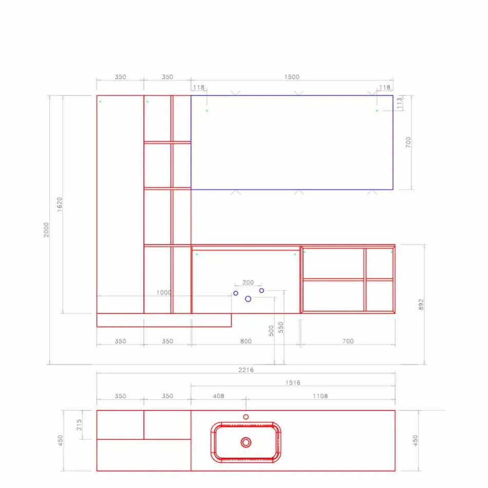 Composition de meubles de salle de bain suspendus avec un design moderne fabriqué en Italie - Callisi15 Viadurini