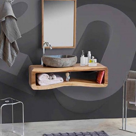 Composition suspendue de meubles de salle de bain en bois de teck moderne - Kristi Viadurini