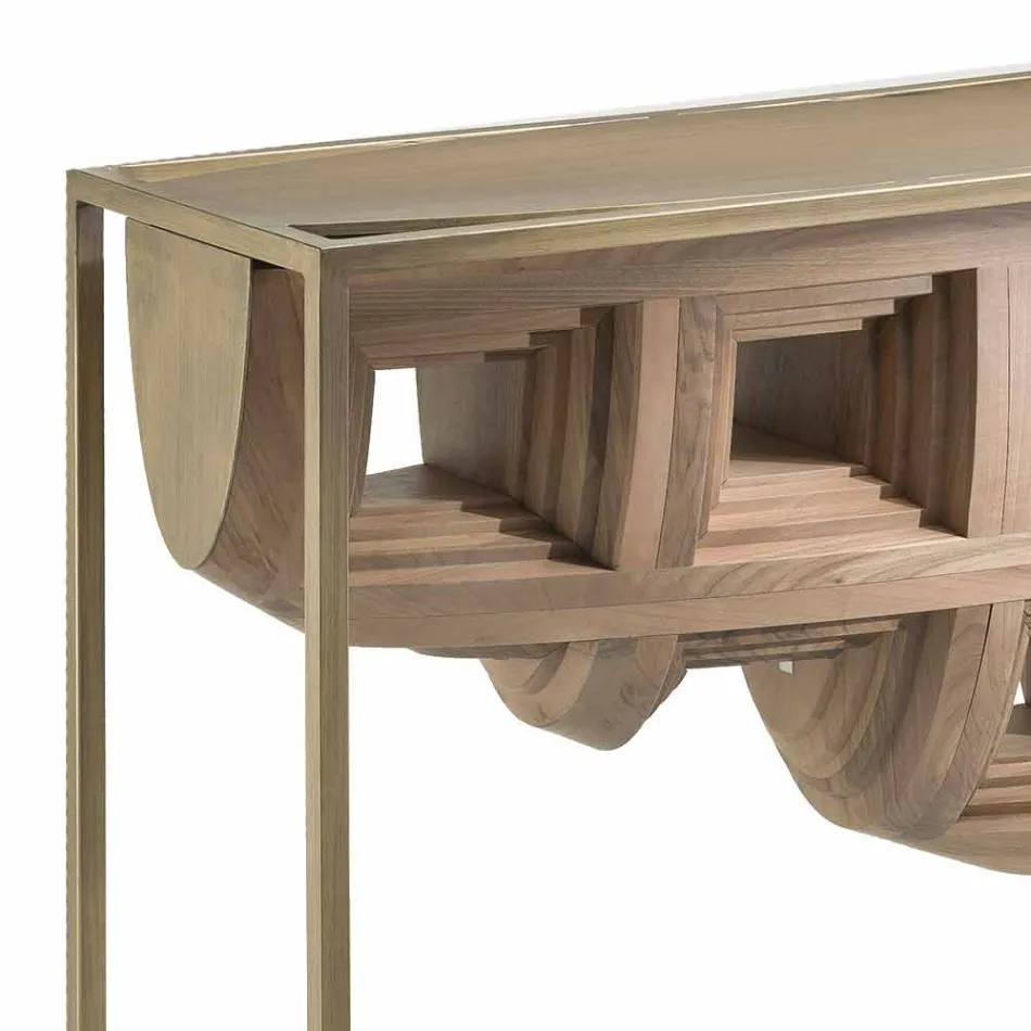 Console dans la conception en bois de noyer de luxe et de métal Pardo Viadurini