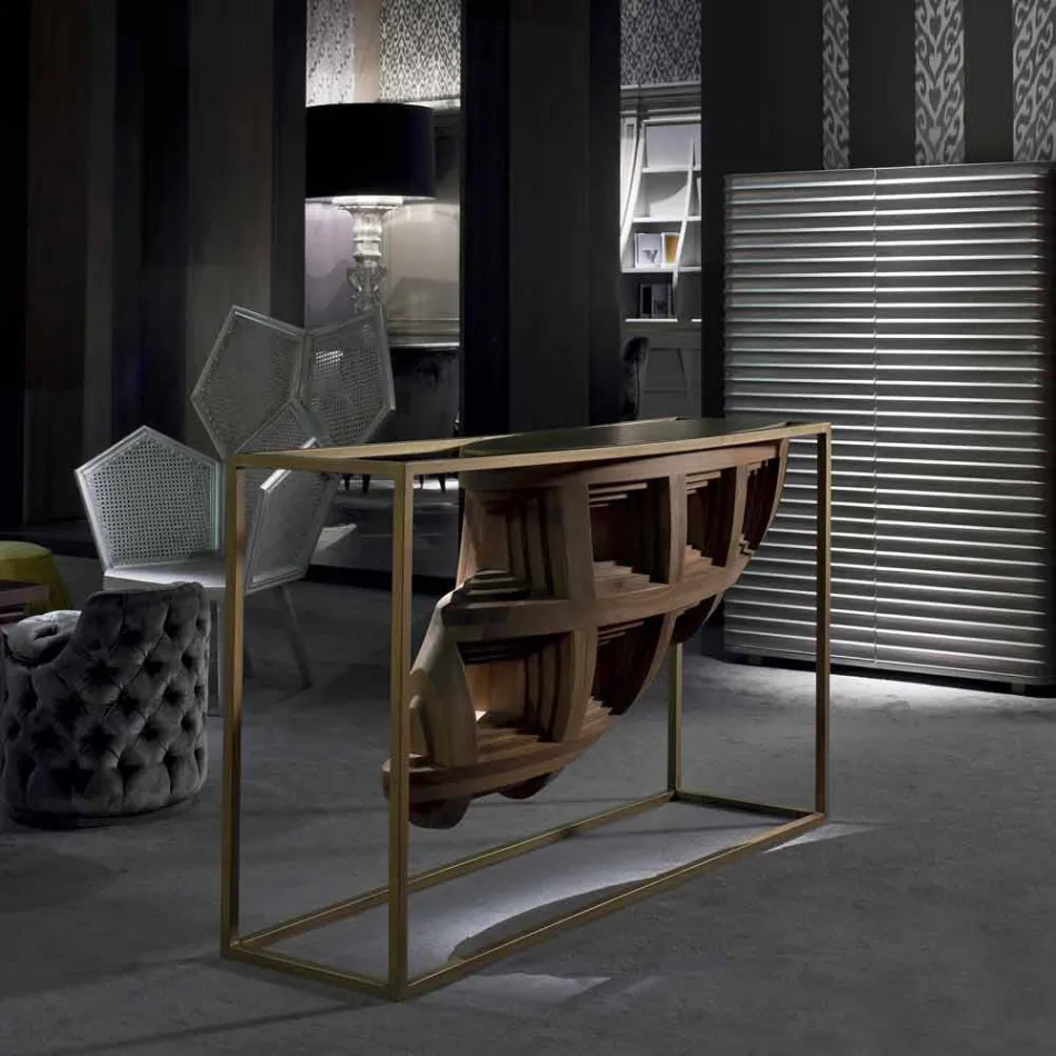 Console dans la conception en bois de noyer de luxe et de métal Pardo Viadurini