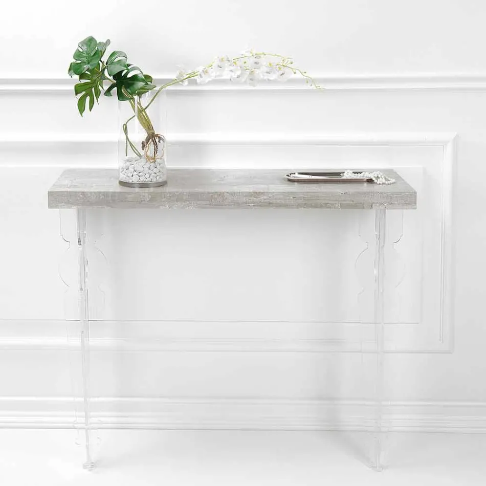 Table Console Murale en Bois Blanc Gris ou Corten et Plexiglas - Leopardi Viadurini