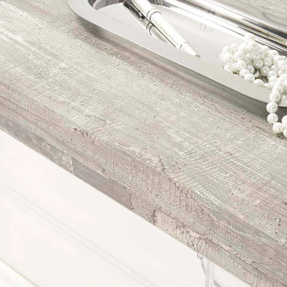 Table Console Murale en Bois Blanc Gris ou Corten et Plexiglas - Leopardi Viadurini