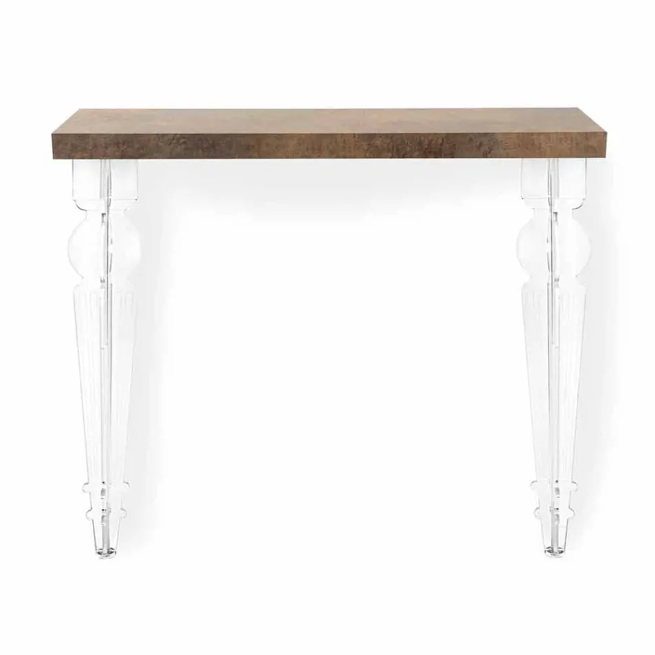 Table Console Murale en Bois Blanc Gris ou Corten et Plexiglas - Leopardi Viadurini
