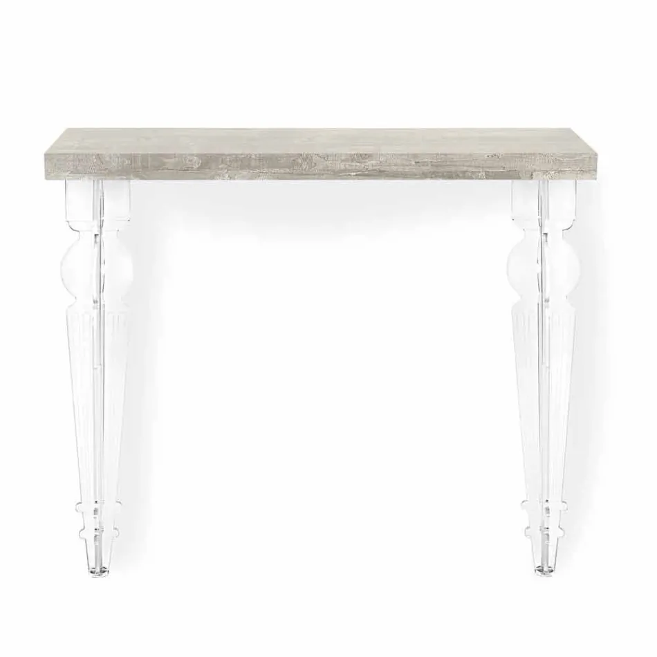 Table Console Murale en Bois Blanc Gris ou Corten et Plexiglas - Leopardi Viadurini